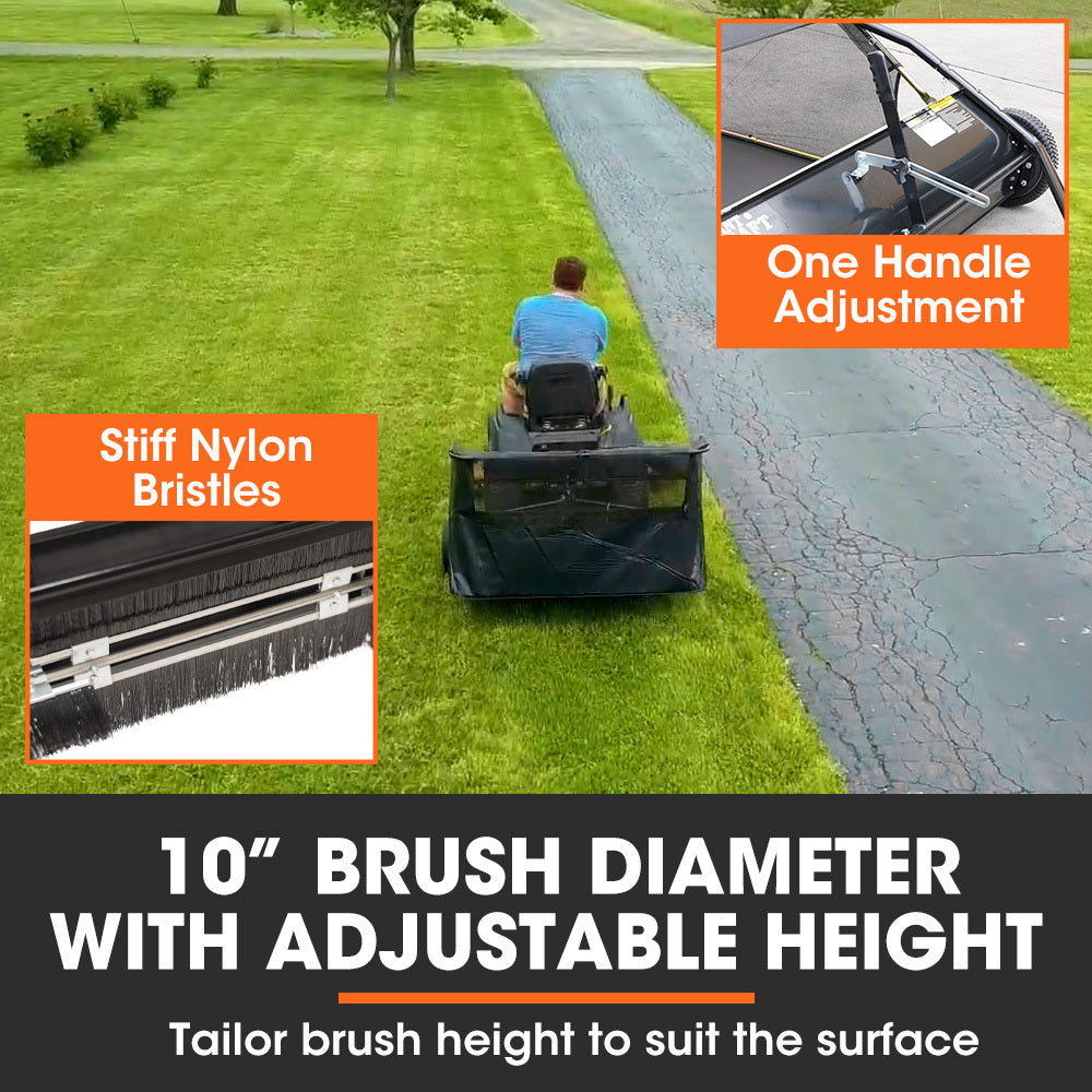 Gardening Tools: PlantCraft Lawn Sweeper 48" Wide, Tow Behind Leaf and Grass Clipping Collector, Universal Hitch for Ride on Mower, Garden Tractor