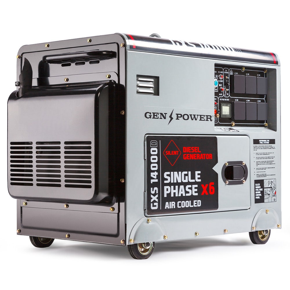 Generators: GENPOWER 8.4kW Peak 6kW Rated Commercial Diesel Generator, Electric Key Start, 6 x 15A, Single Phase