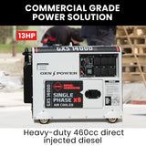 Portable Diesel Generator GenPower 8.4kW Peak Single Phase Key Start 13HP Engine Commercial