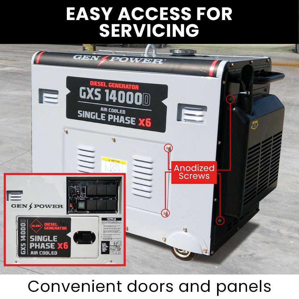 Generators: GENPOWER 8.4kW Peak 6kW Rated Commercial Diesel Generator, Electric Key Start, 6 x 15A, Single Phase