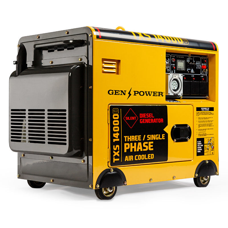 Generators: GENPOWER 7kW Peak 5kW Rated Commercial Diesel Generator, Electric Key Start, 1 x 20A 415V 3 Phase, 3 x 15A 240V