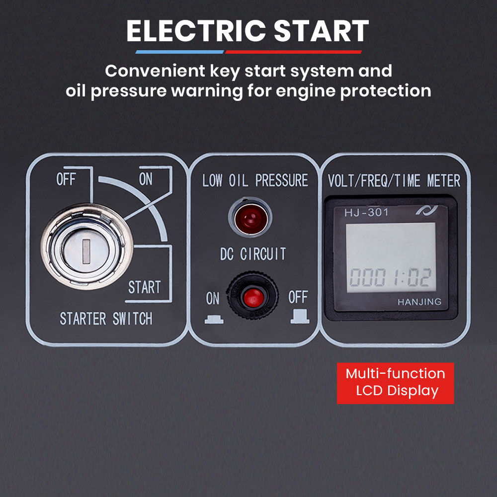 GENPOWER 6.5kW Peak 5kW Rated Diesel Inverter Commercial Generator, Electric Key Start, 2 x 15A, RCD Safety Switch, Wheels, Worksite, Home Backup