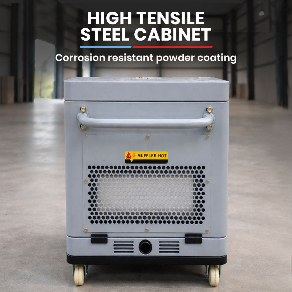 GENPOWER 6.5kW Peak 5kW Rated Diesel Inverter Commercial Generator, Electric Key Start, 2 x 15A, RCD Safety Switch, Wheels, Worksite, Home Backup
