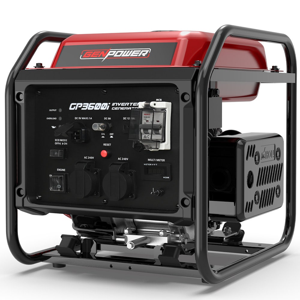 Batteries & Generators: GENPOWER 3.6kW Peak 3.2kW Open Frame Inverter Generator, 2x15A, 11L Tank, Portable, Backup