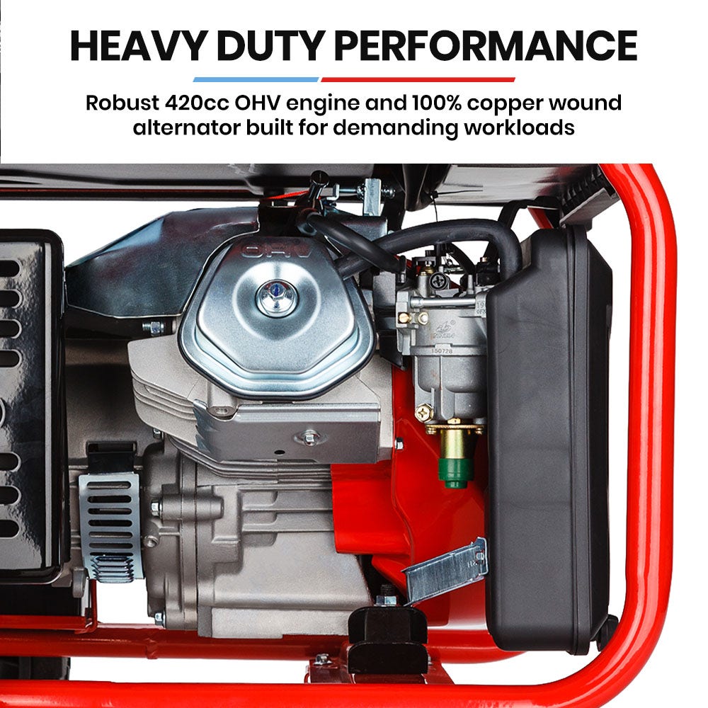 GENPOWER Portable Petrol Generator 8.4kW Max 6kW Rated Single Phase 18HP 420cc 4-Stroke Engine