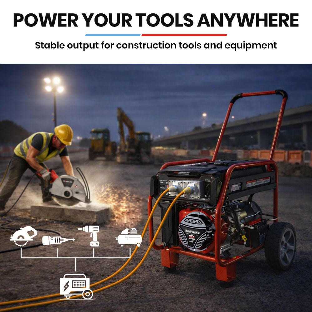 GENPOWER Portable Petrol Generator 8.4kW Max 6kW Rated Single Phase 18HP 420cc 4-Stroke Engine