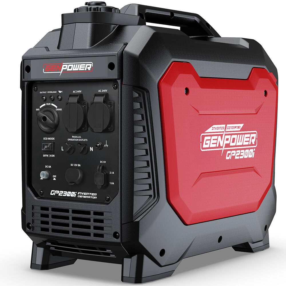 Batteries & Generators: GENPOWER 2.3kW Peak 1.8kW Inverter Generator, 2x15A, 12V, USB, Portable, Petrol, Camping, Home Backup