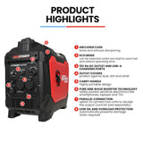 Batteries & Generators: GENPOWER 3.5kW Peak 3kW Enclosed Inverter Generator, 2x15A, 12V, USB, Portable, Compact, Camping, Backup
