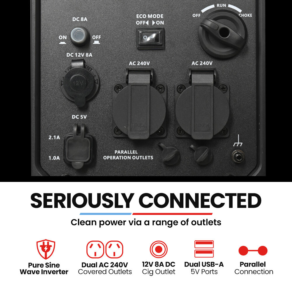 Batteries & Generators: GENPOWER 3.5kW Peak 3kW Enclosed Inverter Generator, 2x15A, 12V, USB, Portable, Compact, Camping, Backup