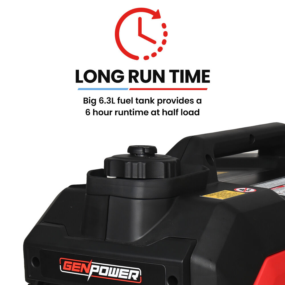 Batteries & Generators: GENPOWER 3.5kW Peak 3kW Enclosed Inverter Generator, 2x15A, 12V, USB, Portable, Compact, Camping, Backup