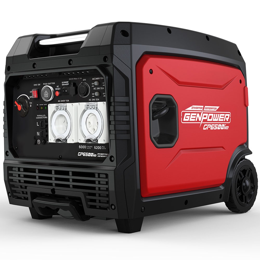 Batteries & Generators: GENPOWER 6.2kW Peak 6.0kW Inverter Generator, Push Button & Remote Start, 15L Tank, Portable w/ Wheels, Camping, Backup