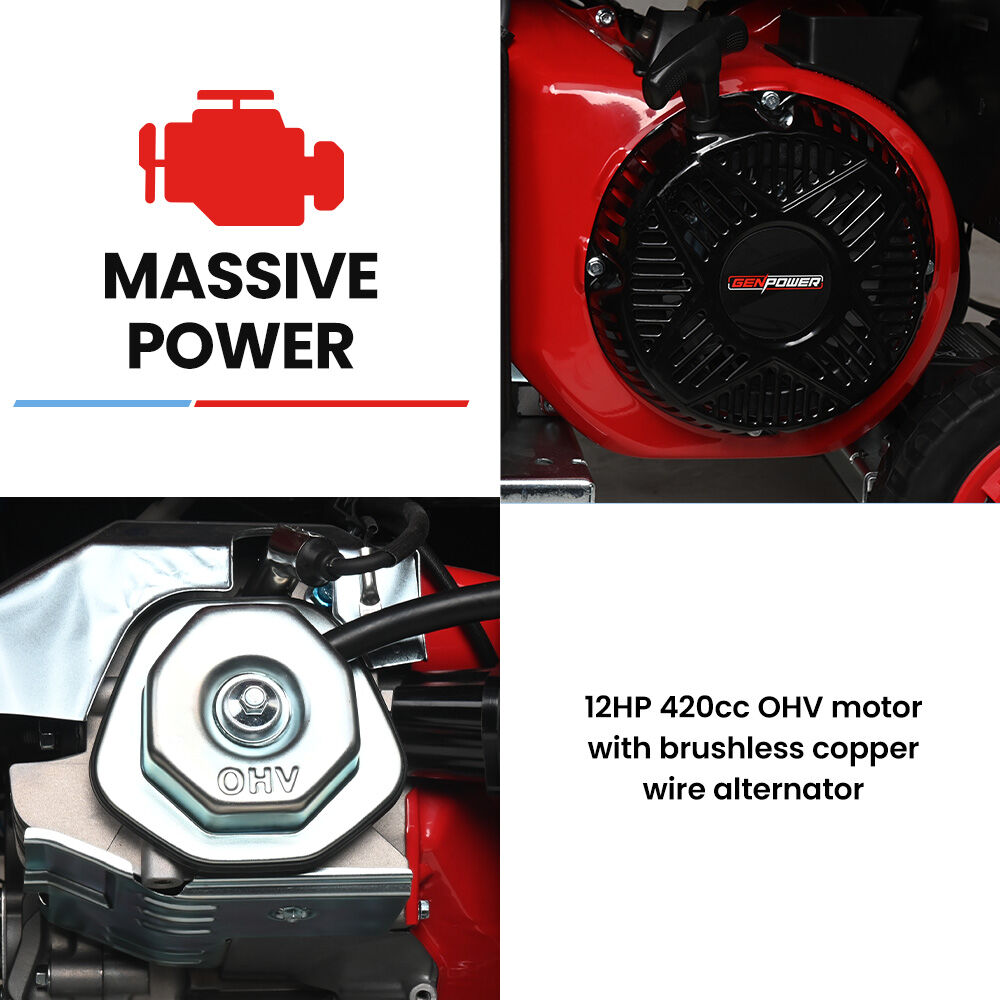 Batteries & Generators: GENPOWER 8.5kW Peak 7.2kw Open Frame Inverter Generator, Push-Button Start, 2x15A, 1x32A, 20L Tank, Wheels, RCD, Portable, Backup