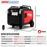 Batteries & Generators: GENPOWER 8.5kW Peak 8.2kW Inverter Generator, Push Button & Remote Start, ATS Compatible, RCD, Portable w/ Wheels, 27L Fuel Tank, Grid Power Home Backup