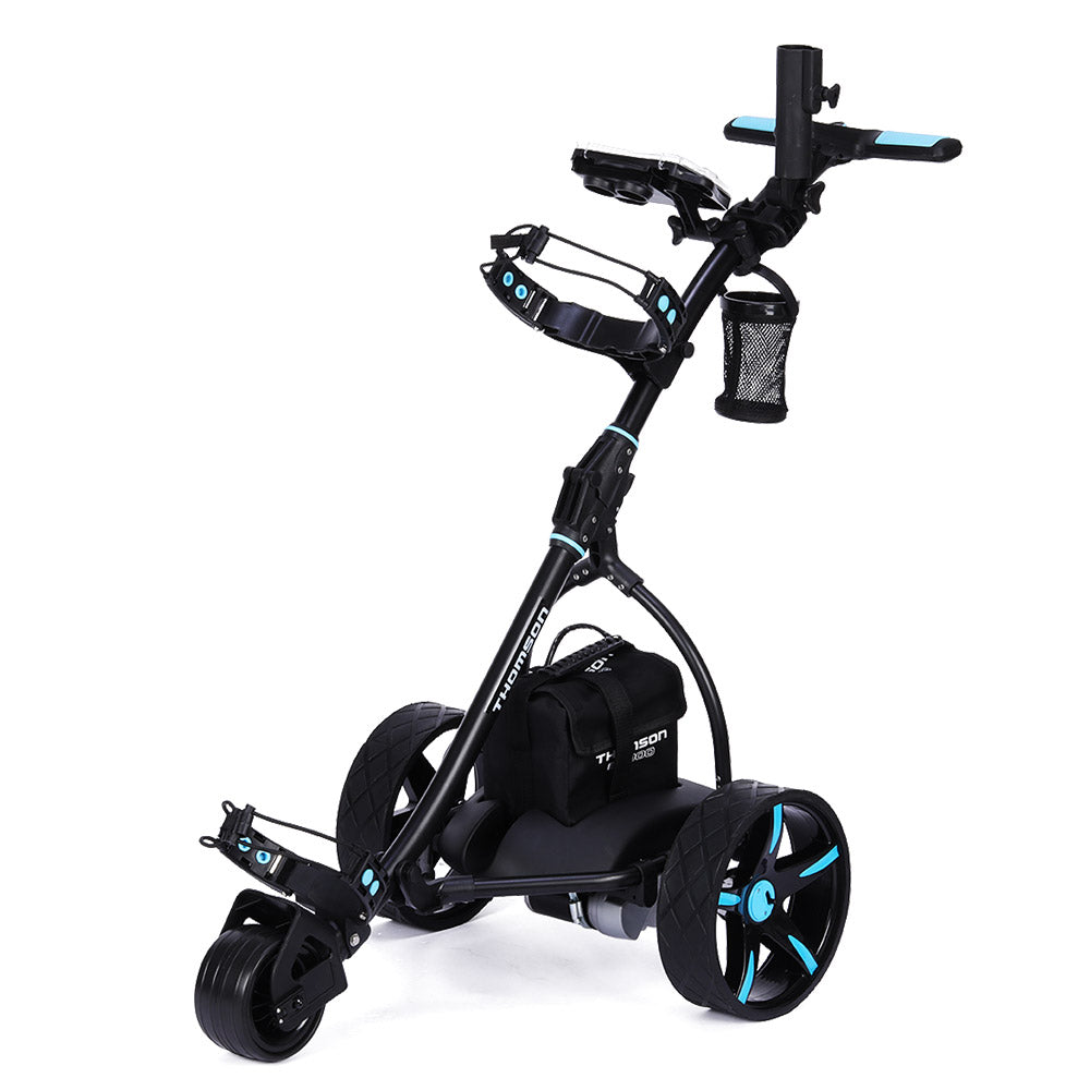 Golf Accessories: THOMSON Golf Buggy Electric Trolley Automatic Motorised Foldable Cart LED Black