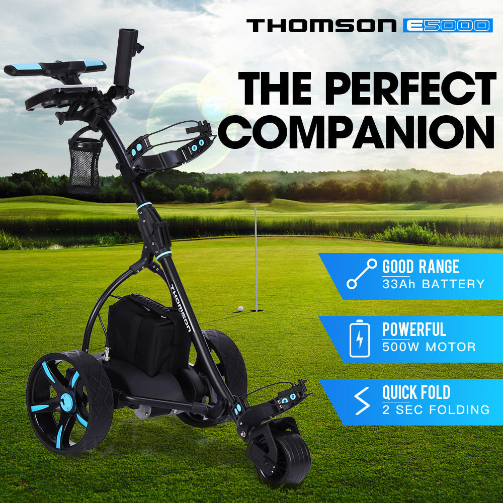 Golf Accessories: THOMSON Golf Buggy Electric Trolley Automatic Motorised Foldable Cart LED Black