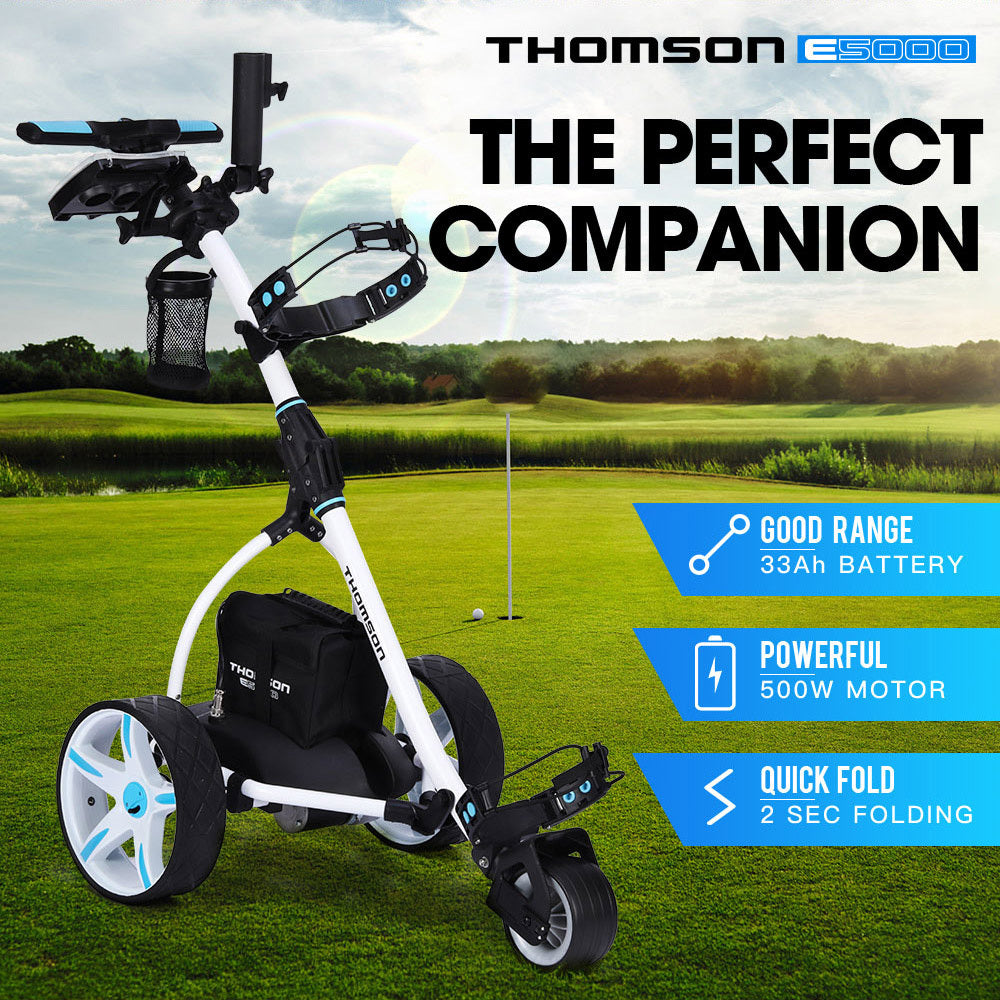 Golf Accessories: THOMSON Golf Buggy Electric Trolley Automatic Motorised Foldable Cart Powered