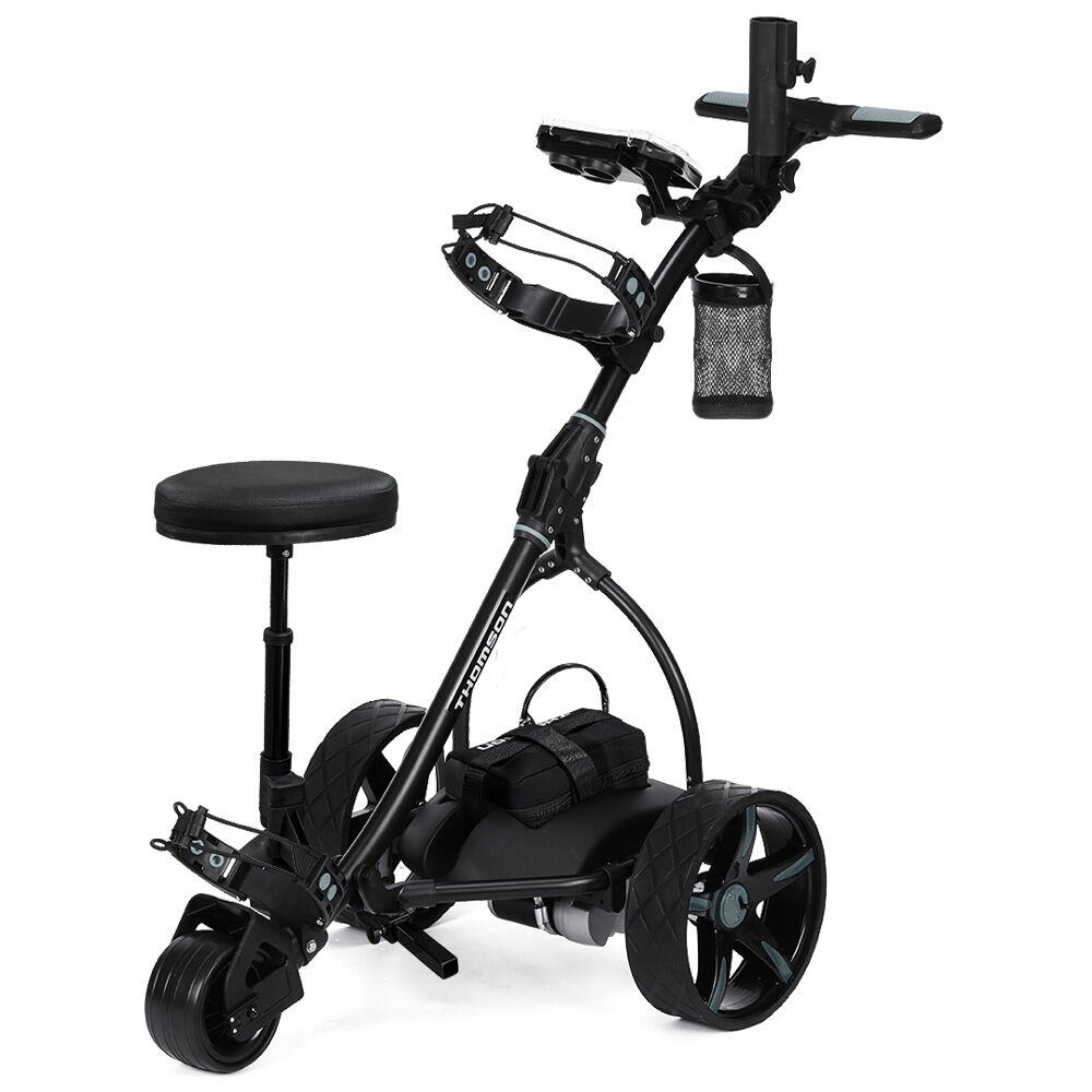 Golf Accessories: THOMSON E5000 Pro Lithium Golf Buggy, 36 Hole, Only 12kg, Easy Fold, Electric Motorised Buggy Trolley Cart w/ Seat, Black