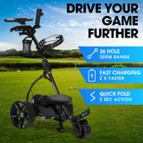 Golf Accessories: THOMSON E5000 Pro Lithium Golf Buggy, 36 Hole, Only 12kg, Easy Fold, Electric Motorised Buggy Trolley Cart w/ Seat, Black