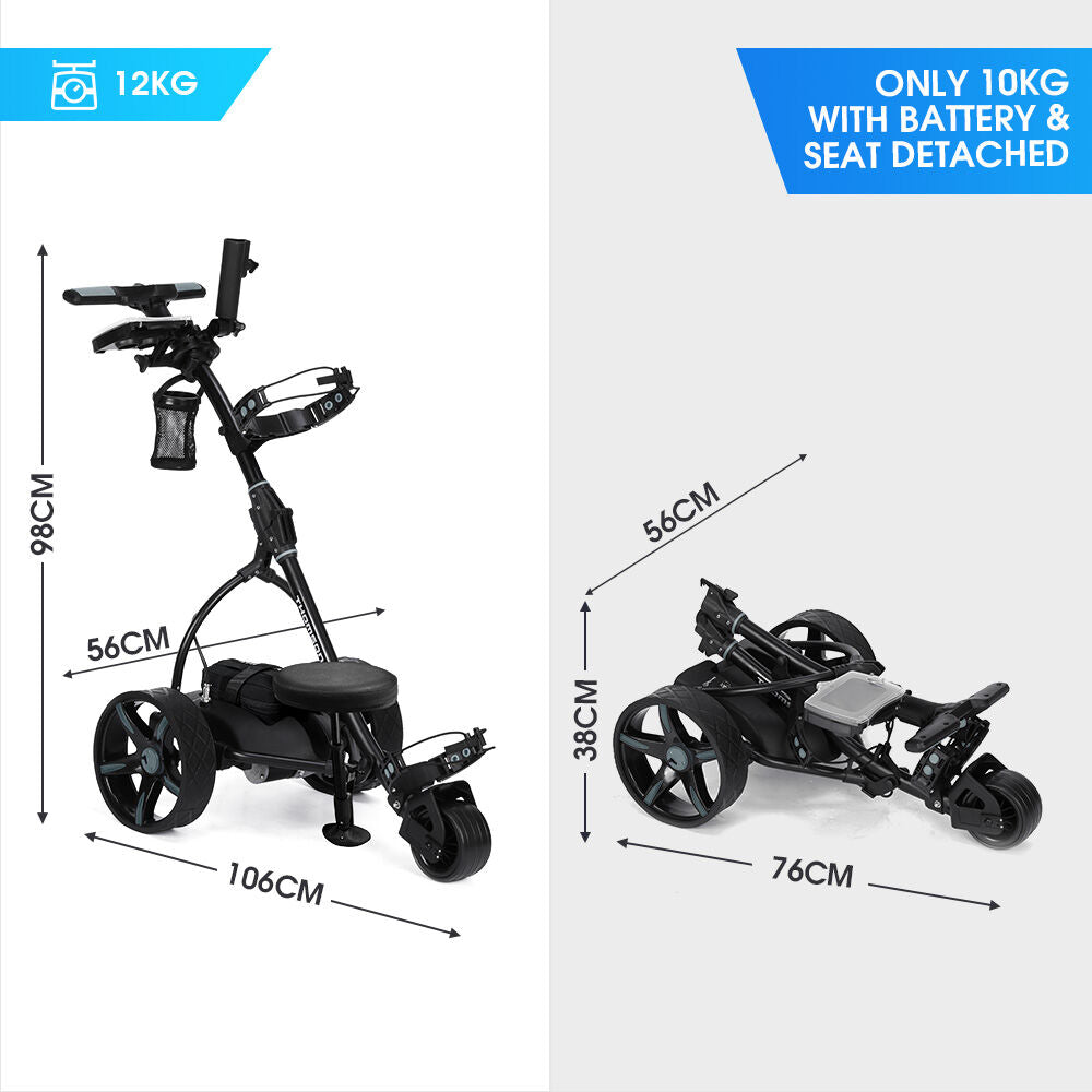Golf Accessories: THOMSON E5000 Pro Lithium Golf Buggy, 36 Hole, Only 12kg, Easy Fold, Electric Motorised Buggy Trolley Cart w/ Seat, Black