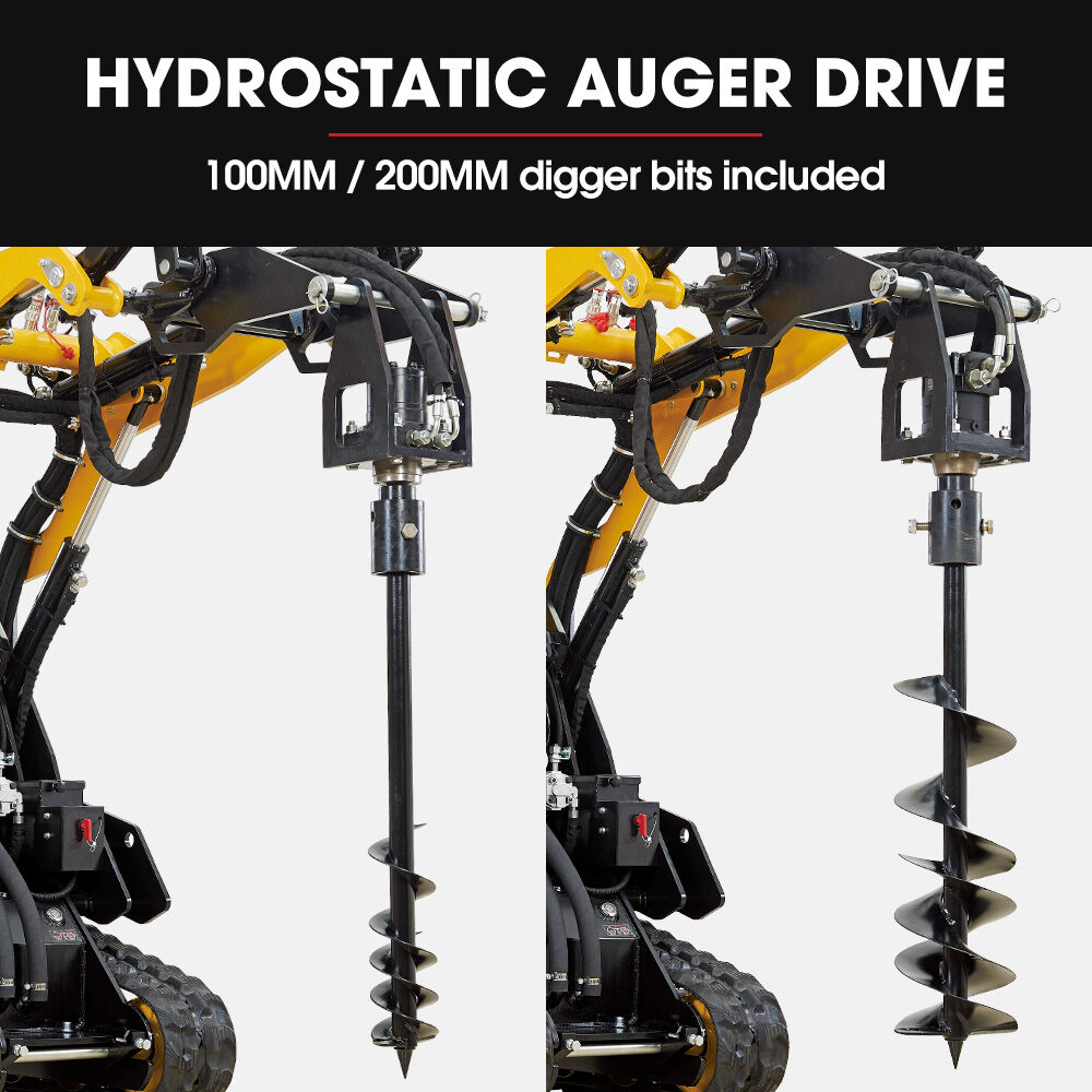 Outdoor Power Equipment: BAUMR-AG Post Hole Auger for BSR5000 Mini Loader Skid Steer, with 100mm & 200mm Bits, Quick Connect Hydraulics