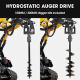 Outdoor Power Equipment: BAUMR-AG Post Hole Auger for BSR5000 Mini Loader Skid Steer, with 100mm & 200mm Bits, Quick Connect Hydraulics