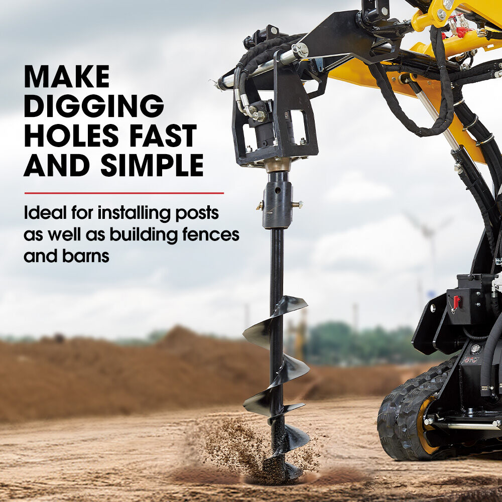 Outdoor Power Equipment: BAUMR-AG Post Hole Auger for BSR5000 Mini Loader Skid Steer, with 100mm & 200mm Bits, Quick Connect Hydraulics