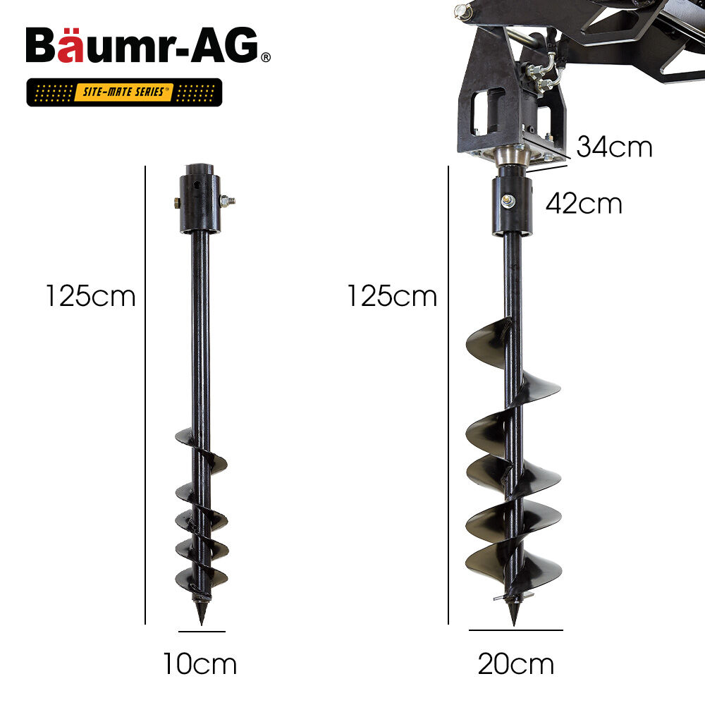Outdoor Power Equipment: BAUMR-AG Post Hole Auger for BSR5000 Mini Loader Skid Steer, with 100mm & 200mm Bits, Quick Connect Hydraulics