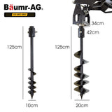 Outdoor Power Equipment: BAUMR-AG Post Hole Auger for BSR5000 Mini Loader Skid Steer, with 100mm & 200mm Bits, Quick Connect Hydraulics
