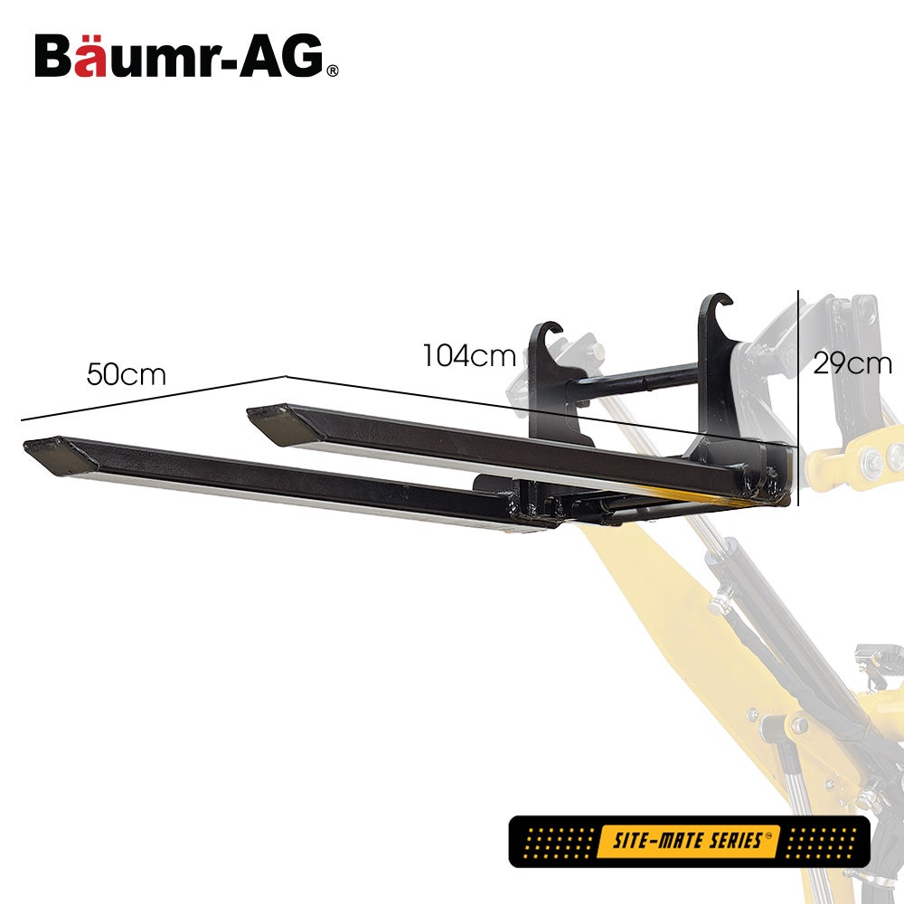 Outdoor Power Equipment: BAUMR-AG Pallet Forks Accessory for BSR5000 Mini Loader Skid Steer, Quick Connect Hydraulics, 150kg Rated Capacity