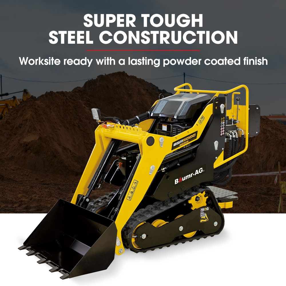 Outdoor Power Equipment: BAUMR-AG BSR5000 Mini Loader Skid Steer, with Bucket, 10hp OHV 4-Stroke Petrol Engine, 200kg Rated Operating Capacity