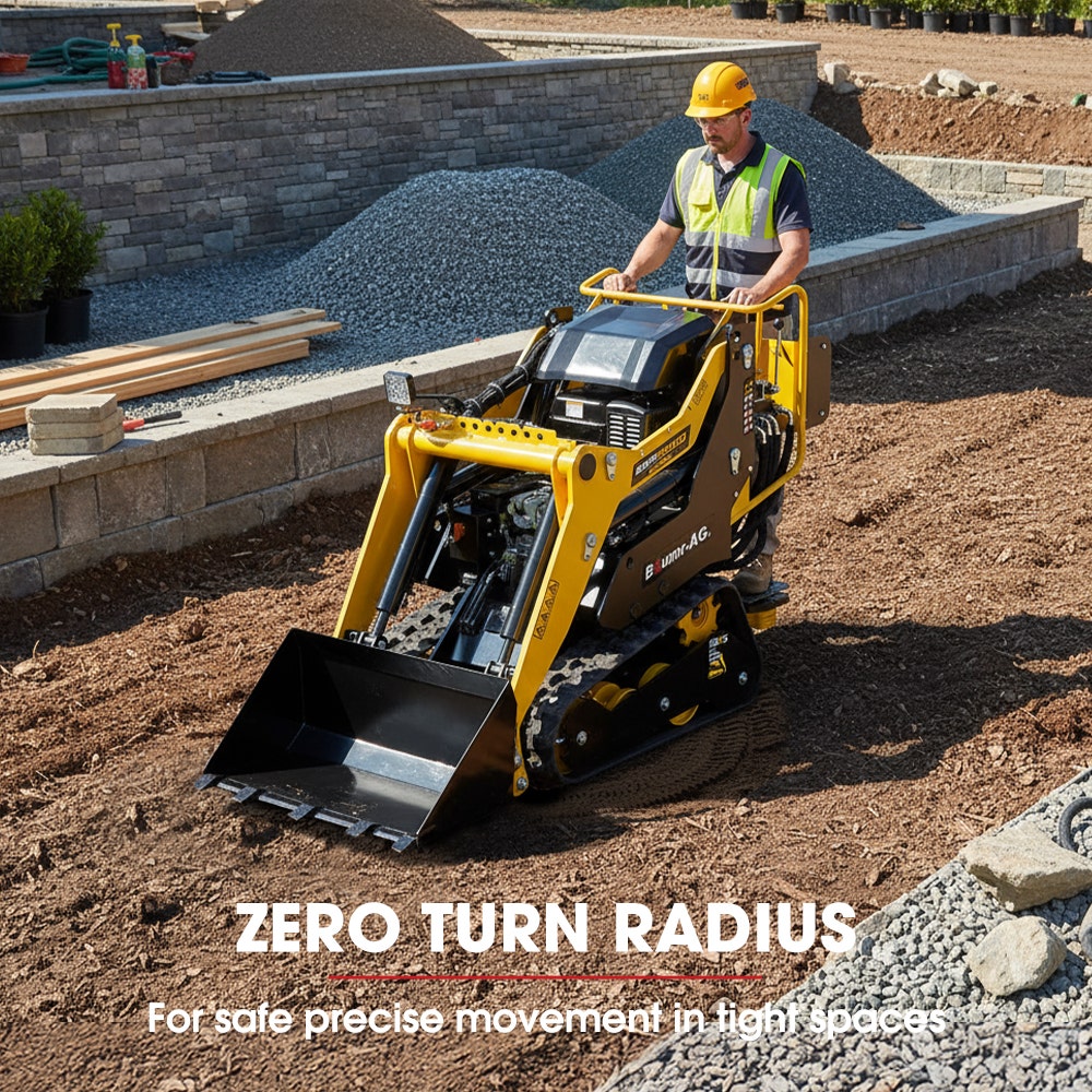 Outdoor Power Equipment: BAUMR-AG BSR5000 Mini Loader Skid Steer, with Bucket, 10hp OHV 4-Stroke Petrol Engine, 200kg Rated Operating Capacity