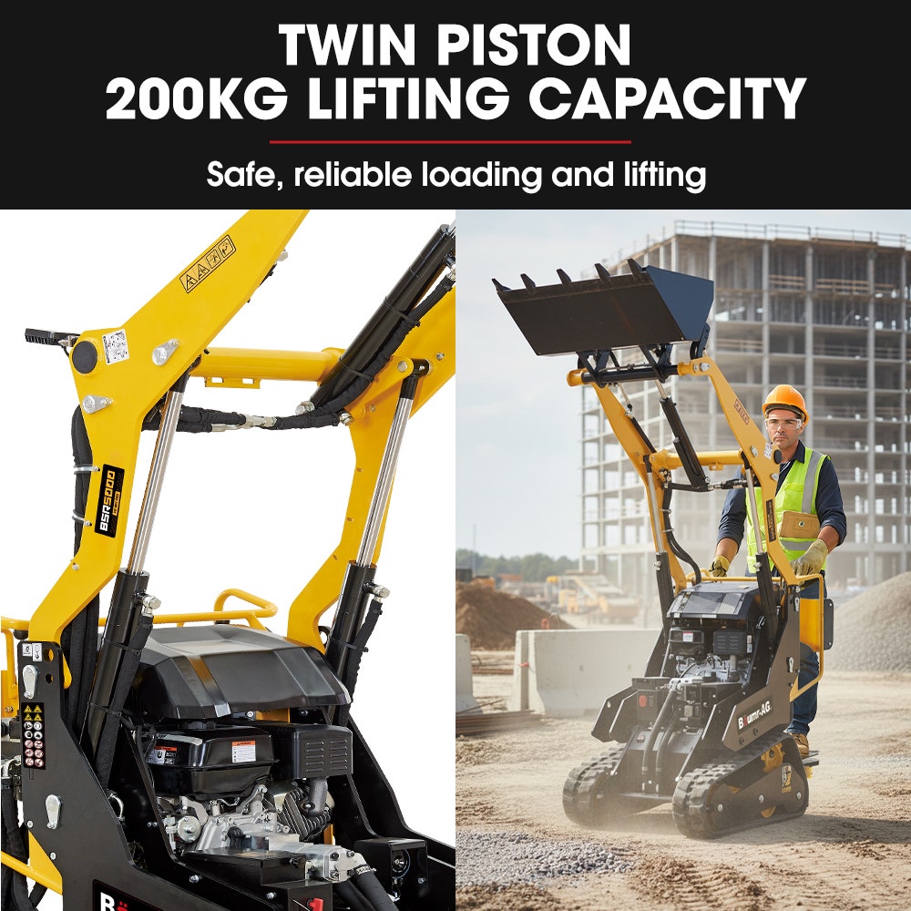 Outdoor Power Equipment: BAUMR-AG BSR5000 Mini Loader Skid Steer, with Bucket, 10hp OHV 4-Stroke Petrol Engine, 200kg Rated Operating Capacity