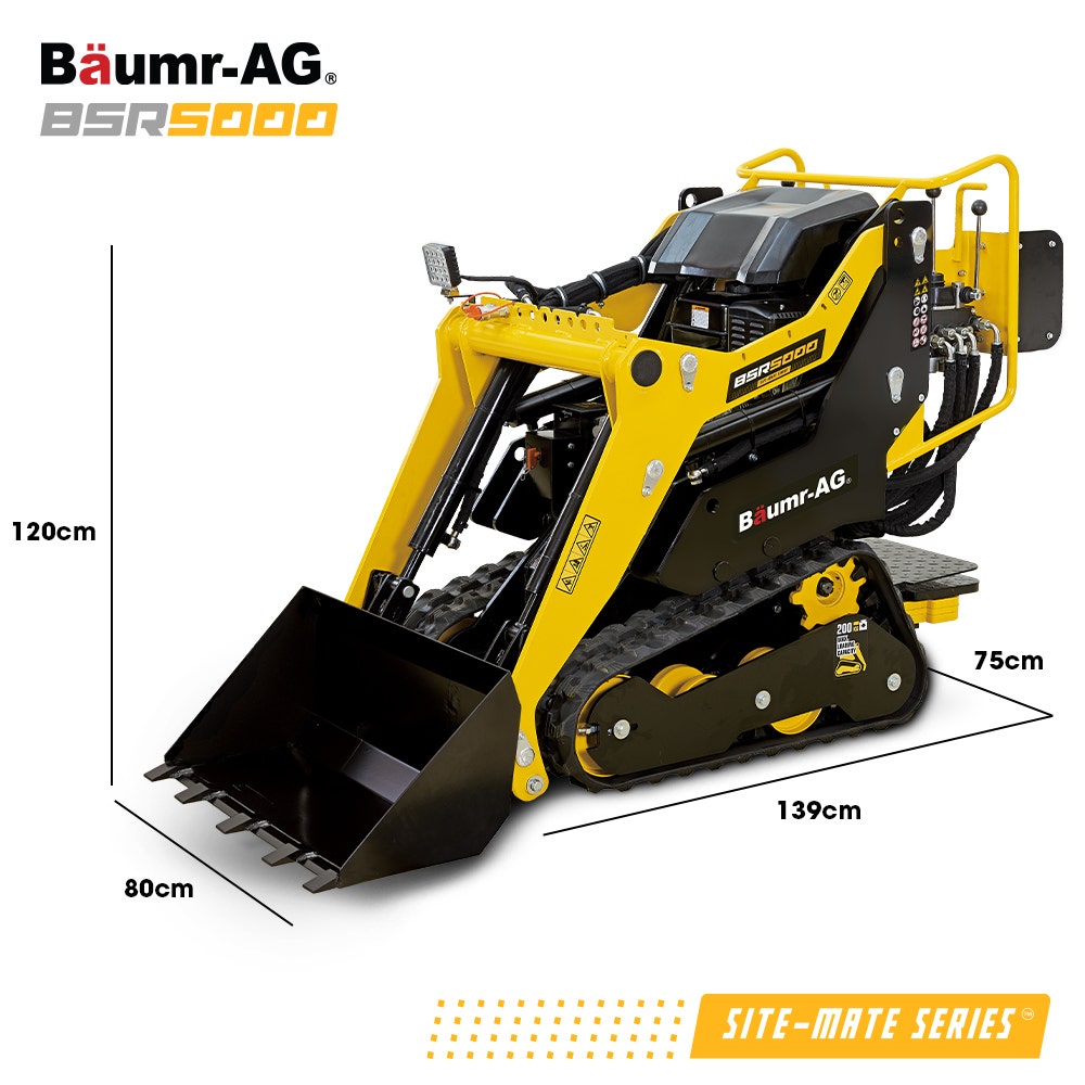 Outdoor Power Equipment: BAUMR-AG BSR5000 Mini Loader Skid Steer, with Bucket, 10hp OHV 4-Stroke Petrol Engine, 200kg Rated Operating Capacity