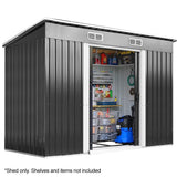 Sheds: PlantCraft Galvanised Steel Garden Shed 2.38 x 1.31 x 1.82m, with 2 Sliding Doors, 2 Air Vents, Skillion Roof, Floor Frame