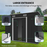 Sheds: PlantCraft Galvanised Steel Garden Shed 2.38 x 1.31 x 1.82m, with 2 Sliding Doors, 2 Air Vents, Skillion Roof, Floor Frame