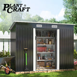 Sheds: PlantCraft Galvanised Steel Garden Shed 2.38 x 1.31 x 1.82m, with 2 Sliding Doors, 2 Air Vents, Skillion Roof, Floor Frame