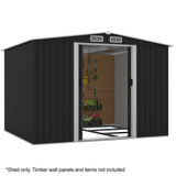 Sheds: PLANTCRAFT Galvanised Steel Garden Shed 2.58 x 2.07 x 2.02m, with 2 Sliding Doors, 4 Air Vents, Gable Roof, Floor Frame, Black