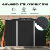 Sheds: PLANTCRAFT Galvanised Steel Garden Shed 2.58 x 2.07 x 2.02m, with 2 Sliding Doors, 4 Air Vents, Gable Roof, Floor Frame, Black