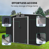Sheds: PLANTCRAFT Galvanised Steel Garden Shed 2.58 x 2.07 x 2.02m, with 2 Sliding Doors, 4 Air Vents, Gable Roof, Floor Frame, Black