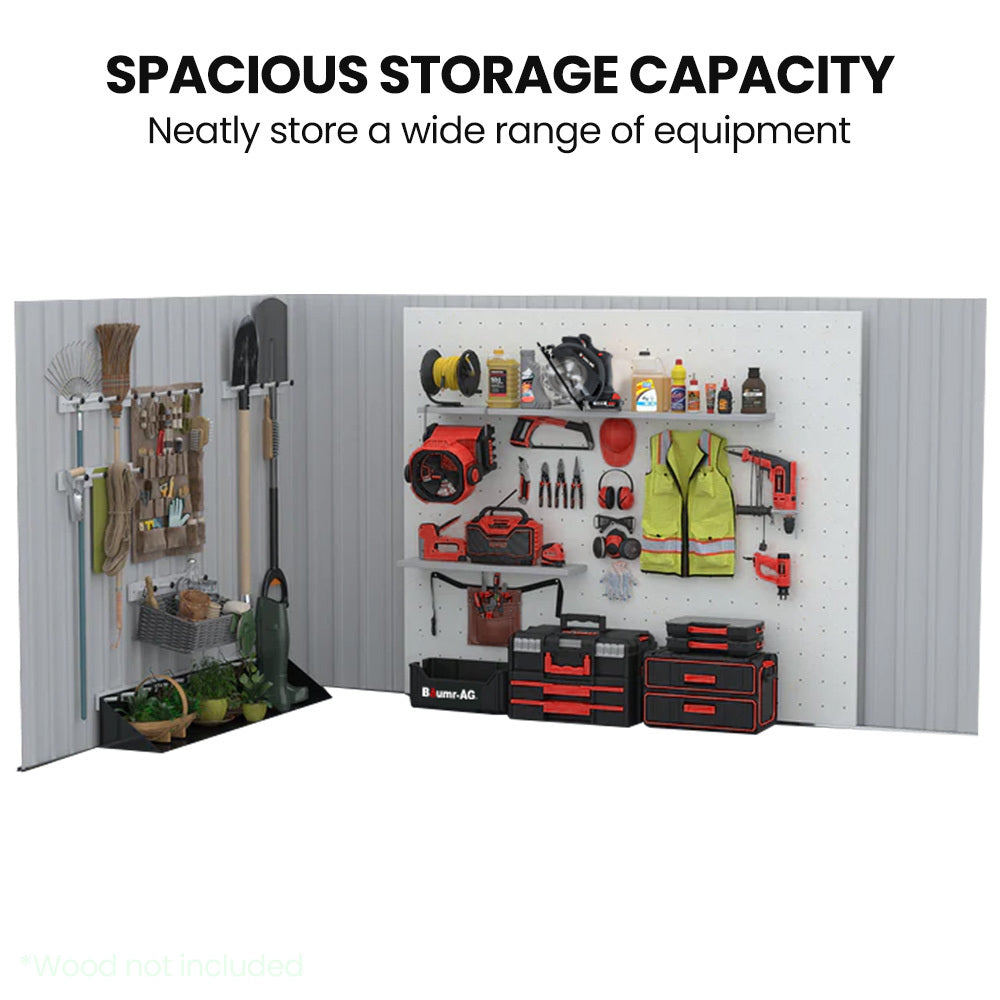 Sheds: PLANTCRAFT Galvanised Steel Garden Shed 2.58 x 2.07 x 2.02m, with 2 Sliding Doors, 4 Air Vents, Gable Roof, Floor Frame, Black