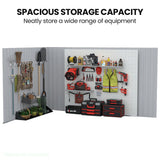 Sheds: PLANTCRAFT Galvanised Steel Garden Shed 2.58 x 2.07 x 2.02m, with 2 Sliding Doors, 4 Air Vents, Gable Roof, Floor Frame, Black