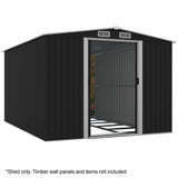 Sheds: PlantCraft Galvanised Steel Garden Shed 2.58 x 3.13 x 2.02m, with 2 Sliding Doors, 4 Air Vents, Gable Roof, Floor Frame