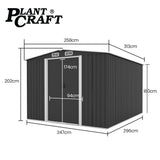 Sheds: PlantCraft Galvanised Steel Garden Shed 2.58 x 3.13 x 2.02m, with 2 Sliding Doors, 4 Air Vents, Gable Roof, Floor Frame