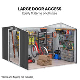 Sheds: PlantCraft Galvanised Steel Garden Shed 2.58 x 3.13 x 2.02m, with 2 Sliding Doors, 4 Air Vents, Gable Roof, Floor Frame