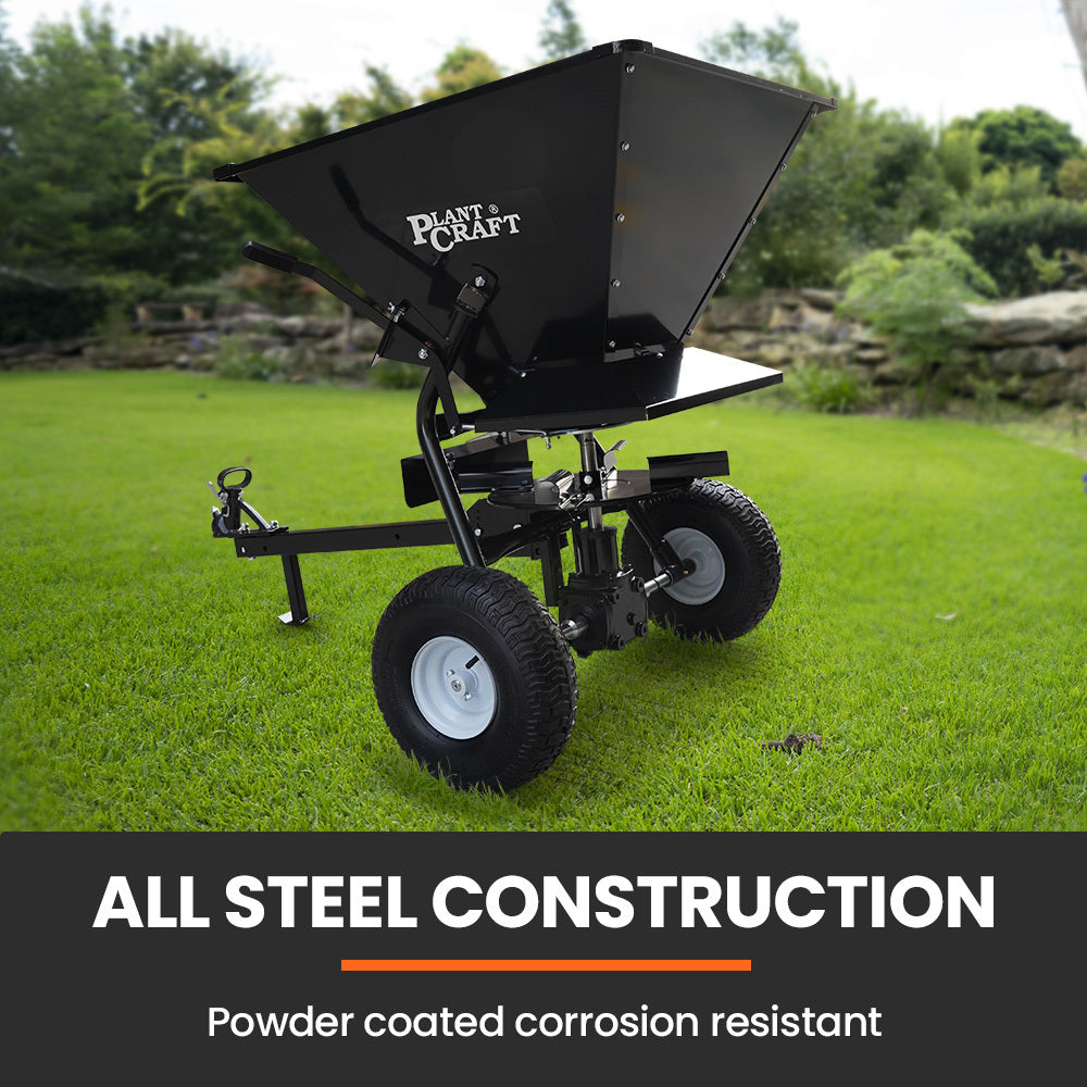 Spreaders & Wheelbarrows: PlantCraft 160L Tow Behind Broadcast Seed and Fertiliser Spreader, 158kg Load, Heavy Duty