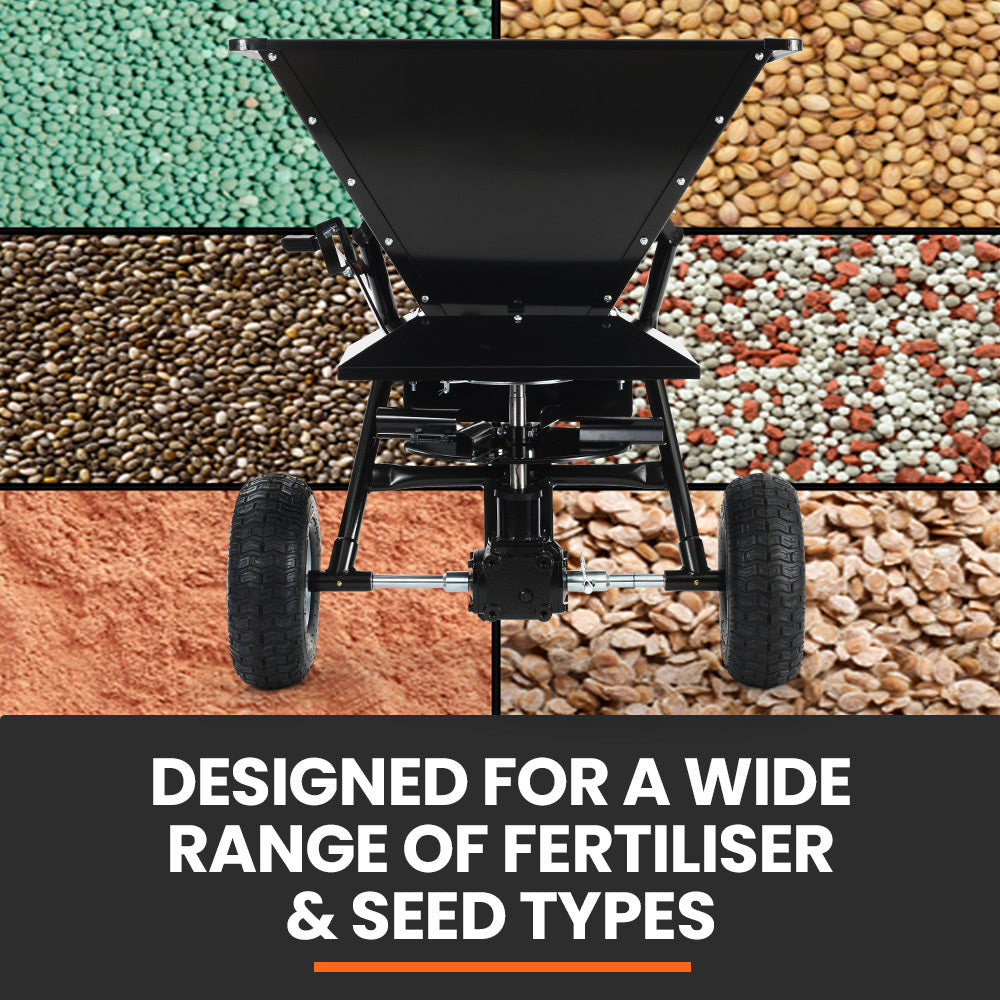 Spreaders & Wheelbarrows: PlantCraft 160L Tow Behind Broadcast Seed and Fertiliser Spreader, 158kg Load, Heavy Duty
