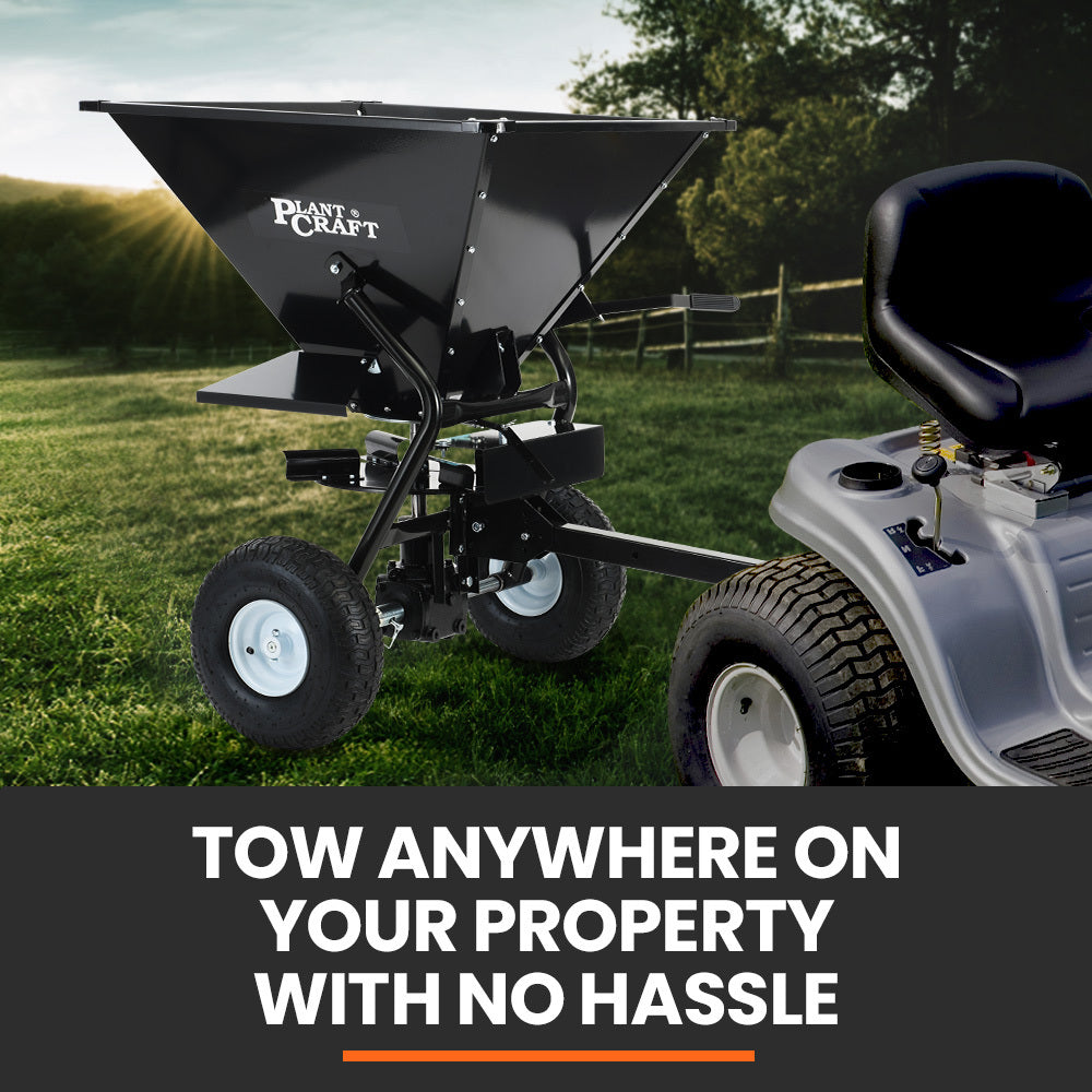 Spreaders & Wheelbarrows: PlantCraft 160L Tow Behind Broadcast Seed and Fertiliser Spreader, 158kg Load, Heavy Duty