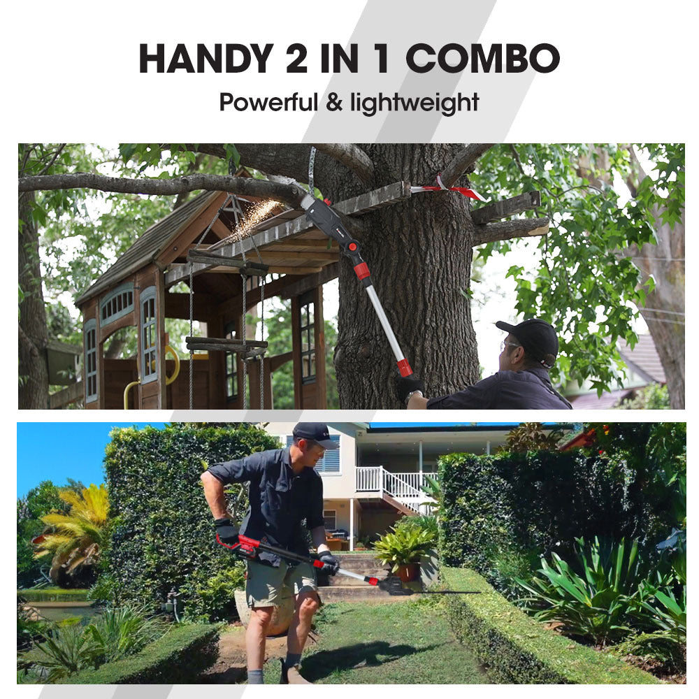 Chainsaws: BAUMR-AG 20V SYNC Cordless Pole Saw & Hedge Trimmer Combo, 8 inch Chainsaw Pruner, Telescopic Handle, with Battery and Charger Kit
