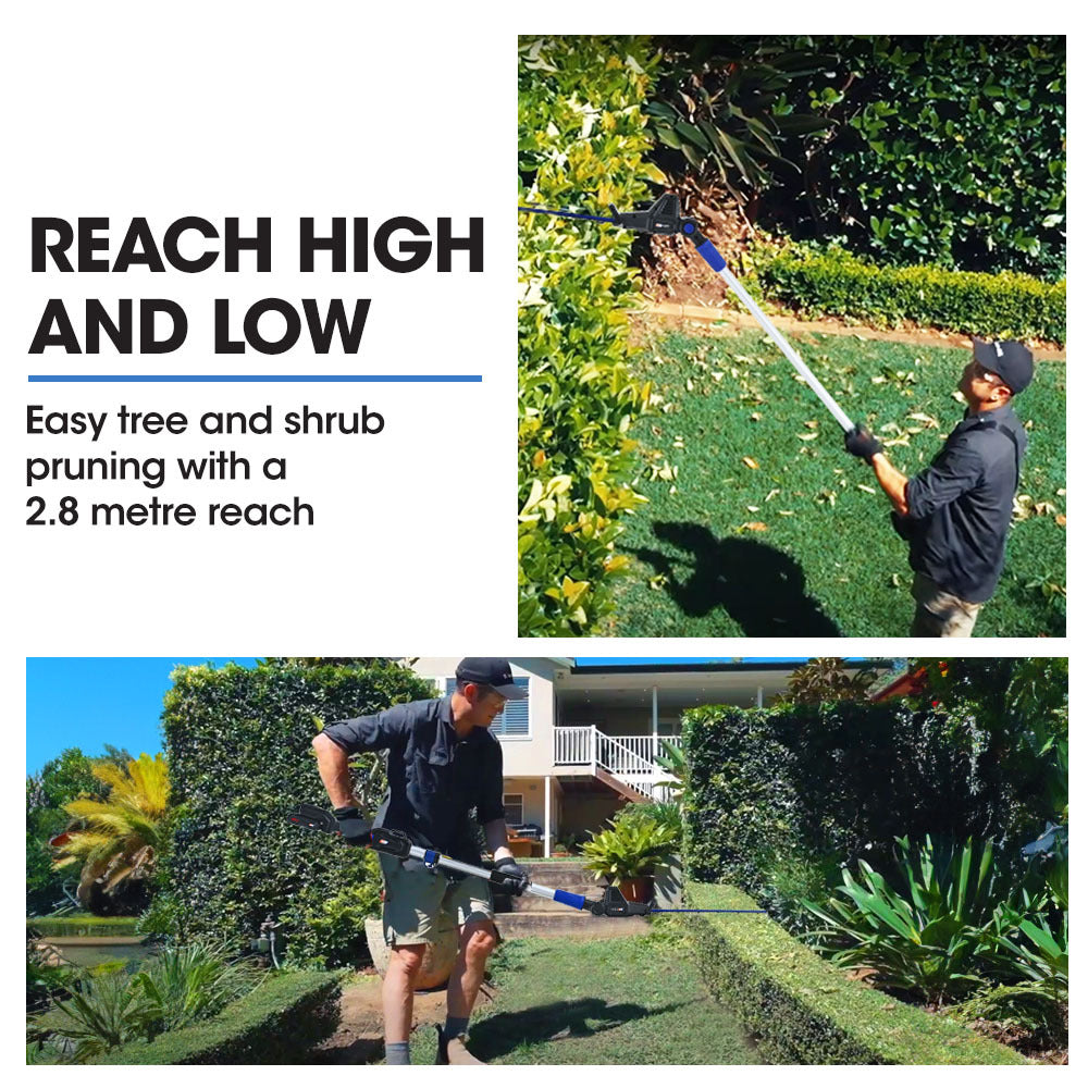 Chainsaws: POWERBLADE 20V Cordless Pole Saw & Hedge Trimmer Combo, 8" Chainsaw Pruner & 20" Hedger, Telescopic Handle, Battery and Fast Charger Kit