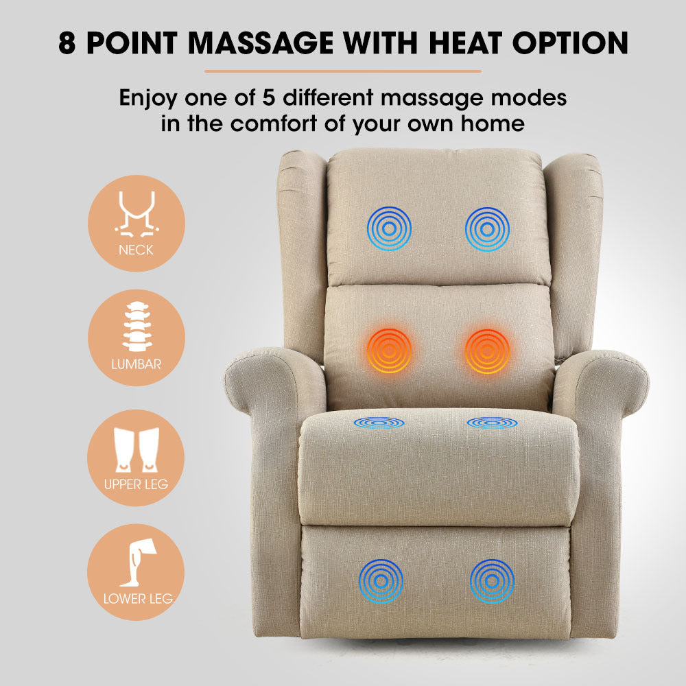 Massage Chairs: FORTIA Electric Recliner Lift Heat Chair for Elderly, Massage, Heat Therapy, Aged Care, Beige